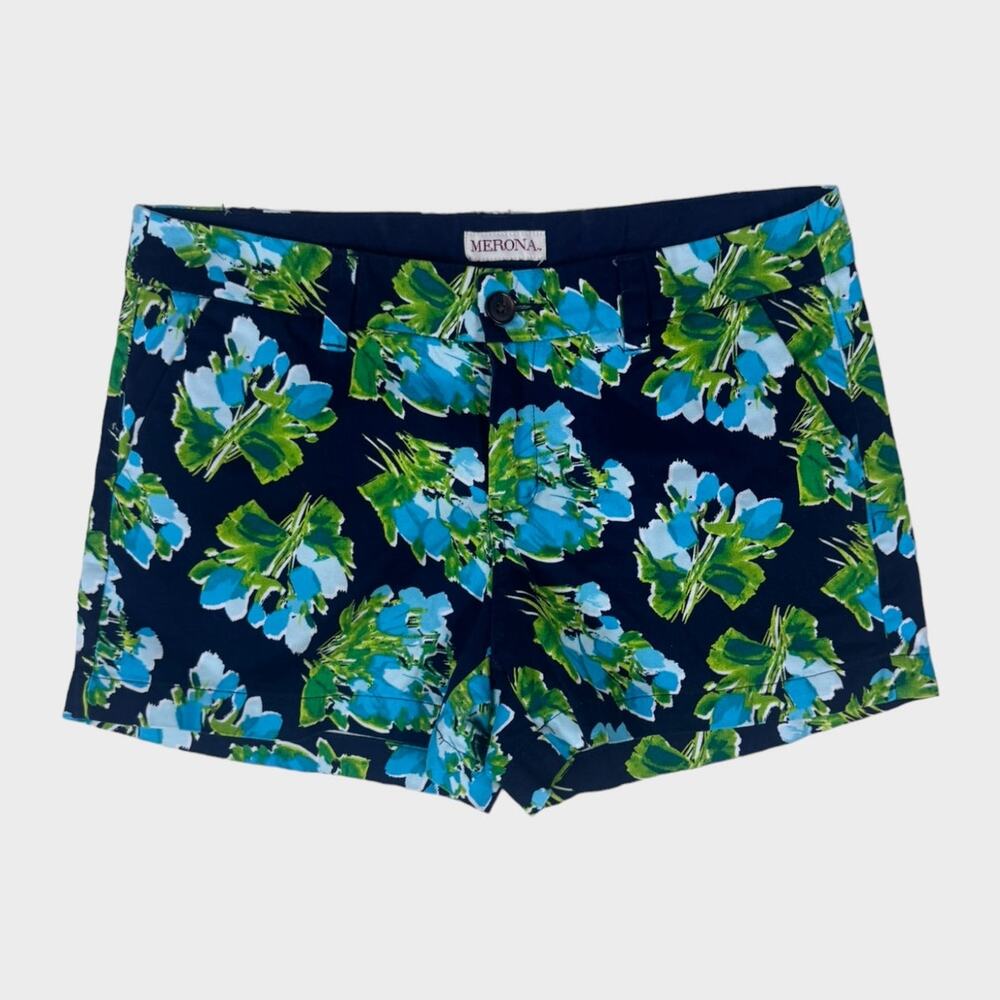 Merona Shorts Blue Green Floral Womens Size 6